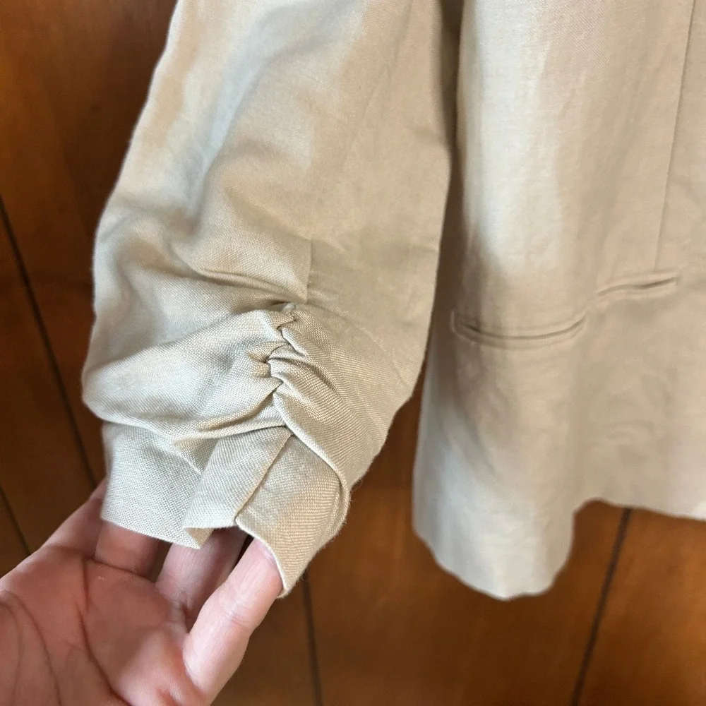 NY Collection‎ Beige Single-Button Linen Blend Blazer Size 14